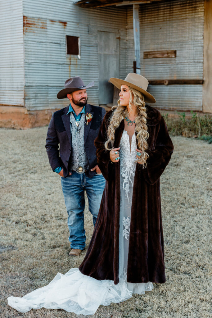 western style bride and groom