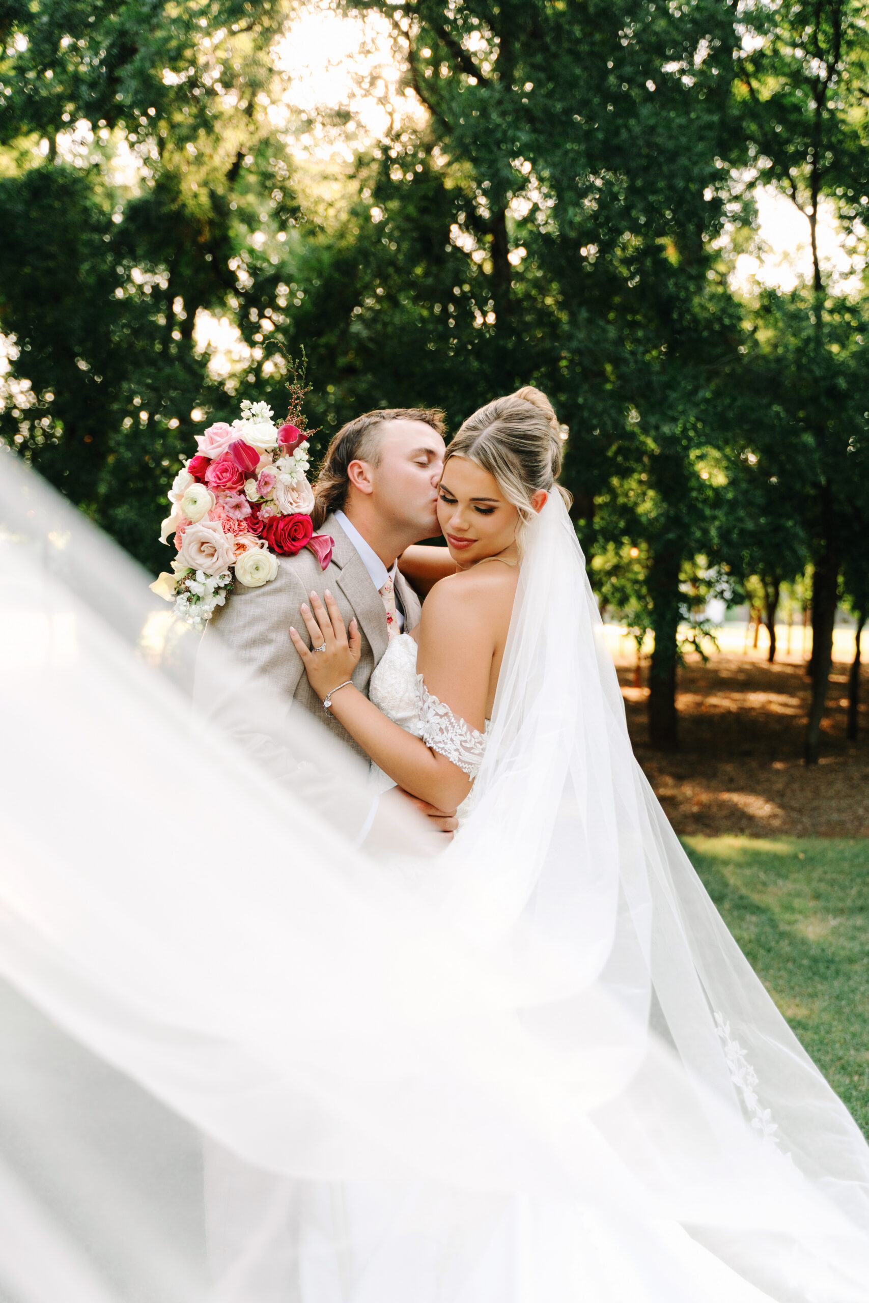 Beautiful bride and groom in outdoor Oklahoma wedding